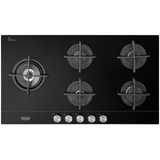 DeLonghi  Gaskochfeld 90 cm 5 Brenner Gasherd Schwarz Glas  Premium Qualität