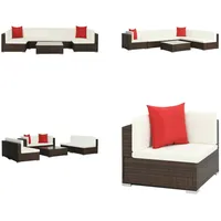 vidaXL 7 tlg. Garten Lounge Set mit Auflagen Poly Rattan Braun - Garten-Sofagarnitur - Garten-Sofagarnituren - Gartensofa-Set - Gartensofa-Sets - Braun