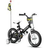 STITCH 14 Zoll Kinderfahrrad mit Stützrädern, Wassertassenhalter, verstellbarer Sitz, Flagge, Geschenk für Jungen, Schwarz - Schwarz