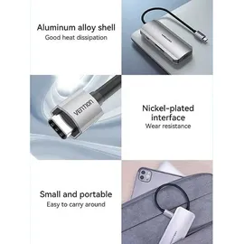 Vention USB-C-Hub, Multiport-Adapter, Dock, 7-in-1 100W - Grau/Silber