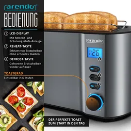 Arendo Frühstücks-Set 3-teilig, 4-Scheiben Langschlitztoaster, 8er Eierkocher, 1,5L Wasserkocher, Grau