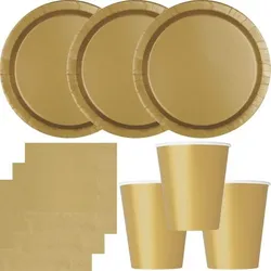 Party Deko Set gold Einweggeschirr für 16 Personen Teller, Becher, Servietten