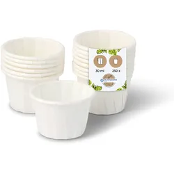 BIOZOYG 250 Stück Mini-Schalen 30ml weiß, Probierbecher, Einwegschälchen Dipschalen Papier für Dips, Saucen, Fingerfood, umweltfreundlich, robust