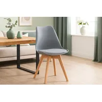 Sam Esszimmer Schalenstuhl & Polster Kunstleder grau Stuhlbein Massivholz