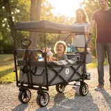 Miweba Bollerwagen MB-20 faltbar | Transportwagen mit Dach - Handwagen - Transportkarre - Hartgummireifen - mit Anschnall-Gurt - bis 100 kg (Hellgrau) - Hellgrau/Dunkelgrau