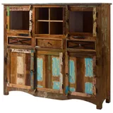 MASSIVMOEBEL24.DE Highboard Altholz 160x40x140 mehrfarbig lackiert NATURE OF SPIRIT #139 Farbe:Mehrfarbig lackiert, Größe:160x40x140 cm (BxTxH)