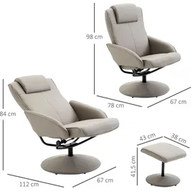 Homcom Relaxsessel Kunstleder 78 x 98 x 71 cm Grau mit Hocker