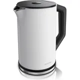 Arendo Wasserkocher 1,5 l 2200 W, Edelstahl, Doppelwand, Temperaturwahl 40 - 100°C mit Anzeige, weiß matt