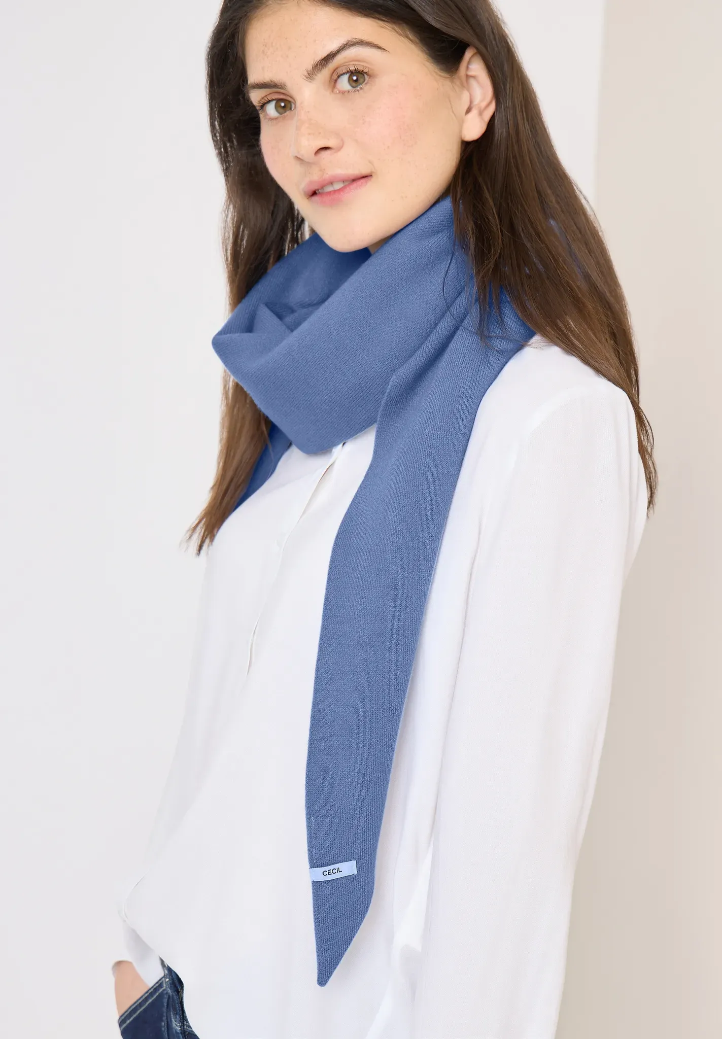 Halstuch CECIL, Damen, Gr. onesize, coal blau, Stoff, 60% Polyester, 22% Polyamid, 18% Viskose, unifarben, Modetücher, im dreieckigen Schnitt
