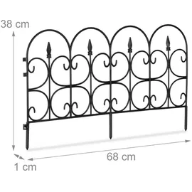 Relaxdays Beeteinfassung, 8er Set, Kunststoff, HxB: je 38 x 68 cm, Beetumrandung Garten, Zierzaun zum Stecken, schwarz