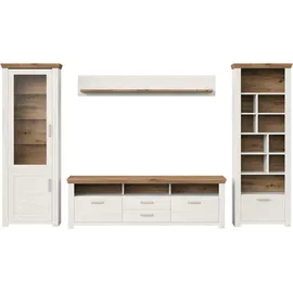 Set One by Musterring Wohnwand "York", weiß (weiß, eiche), B:370cm H:207cm T:51cm, Spanplatte, SET ONE BY MUSTERRING, Kastenmöbel-Sets, Wohnwand, Kombination 03, in 3 Farbvarianten, Gesamtbreite 370 cm