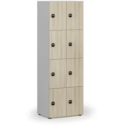 Holzspind mit Ablagefächern, 8 Fächer, RFID-Schloss, grau/Eiche natur