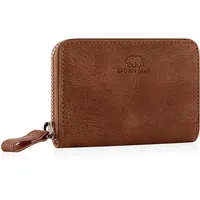 BROWN BEAR Reißverschluss Slim Wallet Geldbörse klein Leder mit Münzfach & RFID-Schutz | Echtleder Vintage Braun | Portemonnaie für Herren & Damen | Mini Geldbeutel BB Kai HBR