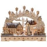 Dekohelden24 LED Holz Schwibbogen mit bewegtem Weihnachtsbaum, Motiv: Weihnachtsmann und Schneekinder, L/B/H ca. 45 x 12 x 35 cm, für Batterie- oder Adapterbetrieb.