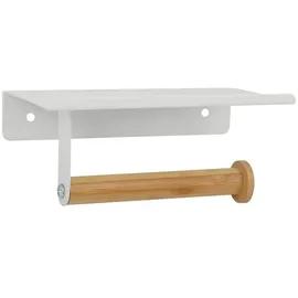 Spirella WC Rollenhalter Tarek Bambus Toilettenpapierhalter Klopapierhalter mit Smartphone Ablage zum kleben oder Bohren Weiß, White