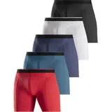 AUTHENTIC LE JOGGER Langer Boxer (Packung, 5% St.), mit zweifarbigem Webbund und längerem Bein Gr. XL (7), rot / grau-blau / grau-meliert / navy, schwarz, , 54170933-XL
