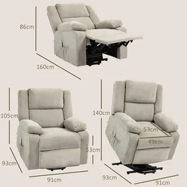 Homcom Aufstehsessel, Hellgrau, Metall, Kunststoff, 93x105x91 cm, Wohnzimmer, Sessel, Polstersessel