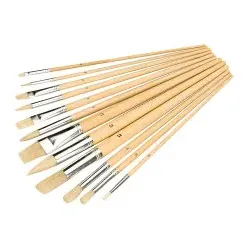 12 x Künstlerpinsel mit flachen, zulaufenden und abgerundeten Spitzen und Naturborsten