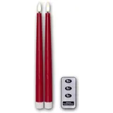 2er Set LED Stabkerzen "FLAMME SLIM" mit Fernbedienung, Höhe 28,5cm, Durchmesser 2,1cm, Farbe rot, Batterie & Timerfunktion