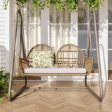 nigfei Gartenschaukel, Hollywoodschaukel mit Rückenlehne, Gartenmöbel-Set für den Außenbereich,Doppelschaukel aus PE-Rattan, 2 Sitze, (Dunkelgrauer Sitzrahmen und Kissen)