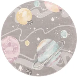 Kinderteppich PACO HOME "Nino 888", grau, H:13mm Ø:200cm, Polypropylen (PP), Teppiche, Spielteppich, Kurzflor, Motiv Weltraum, pflegeleicht, Kinderzimmer