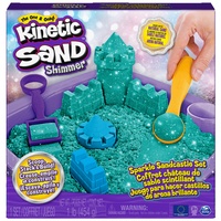 Kinetic Sand Schimmer Sandbox Set - mit 454 g schimmerndem magischem kinetischem Sand in Petrol, Spielwanne und Zubehör für kreatives Indoor-Sandspiel, für Kinder ab 3 Jahren