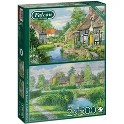 JUMBO 11289 FALCON Puzzle 2 x 500 Teile Riverside Cottages