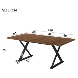 stilvora Esstisch 180 x 75 x 90 cm Walnussfarben/schwarz