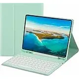 NUWONAYA Tastatur-Hülle für Galaxy Tab S9FE/Tab S9/Tab S8/Tab S7 mit Stifthalter, schlanke, runde Taste, niedliche Bonbon-Farbe, Ständer mit magnetischer, abnehmbarer kabelloser Tastatur, Mintgrün