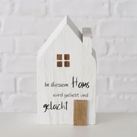 Boltze Dekoaufsteller Mein Haus grau weiß natur Holz 3 tlg. - Beige
