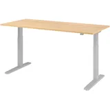 Hammerbacher elektrisch höhenverstellbarer Schreibtisch eiche rechteckig, C-Fuß-Gestell silber 180,0 x 80,0 cm