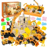 WUSUPU Bauernhof Sand Baustellen Koffer, Spielsand Sandspielzeug mit 1 KG Magic Toy Sand,Sandkasten mit Deckel,mit Fahrzeug und Zubehör für Indoor-Sandspiel, für Kinder ab 3 Jahren