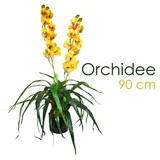 Decovego Künstliche Blumen Orchidee Orchideen Pflanzen Kunstpflanze Kunstblumen Künstlich Pflanze Gelb mit Topf Deko 90 cm