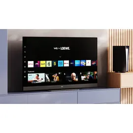 Loewe We. SEE 43 Zoll LCD-TV, Ultra HD, Smart TV, HDR, Dolby Atmos, 60W Soundbar, drehbarer Tischfuß, AirPlay, HDMI 2.1, schlankes Design