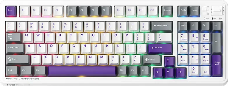 Machenike KG98 96% Tri-Mode mechanische Tastatur, US-QWERTY-Layout, Purple-Gold Switch, Lila