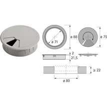 Hettich Kabeldurchlass, ø 80 mm, grau
