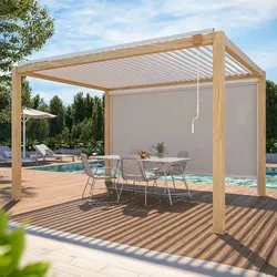 Oviala Business Freistehende bioklimatische Pergola aus weißem Holz 3x4m + 1 Markise - Oviala