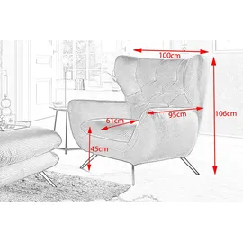 KAWOLA Hochlehnsessel CHARME Cord 100 x 106 x 95 cm Grün mit Kissen