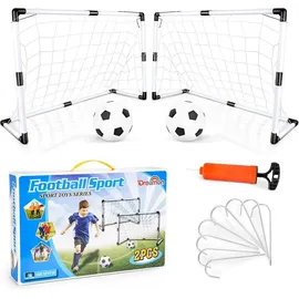 luxuskollektion 2er Set Kinder Fußballtore mit Fußbällen und Luftpumpe