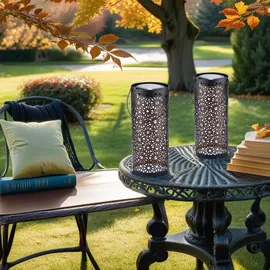 Marrakesch Orient & Mediterran Interior 2er Set Orientalische Solarlaterne Solar Laterne Windlich Noum Schwarz