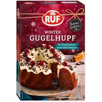 RUF Winter Gugelhupf, Backmischung für einen festlichen Schokoladen-Gugelhupf mit Kirschen, Tortencreme, winterlichen Gewürzen sowie knackiger Raspelschokolade, 1x452g
