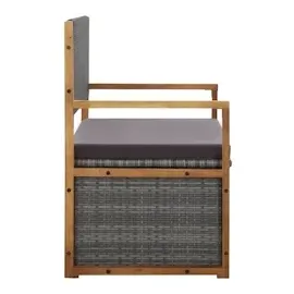 vidaXL Bank mit Stauraum 115 cm Poly Rattan Massivholz Akazie Grau