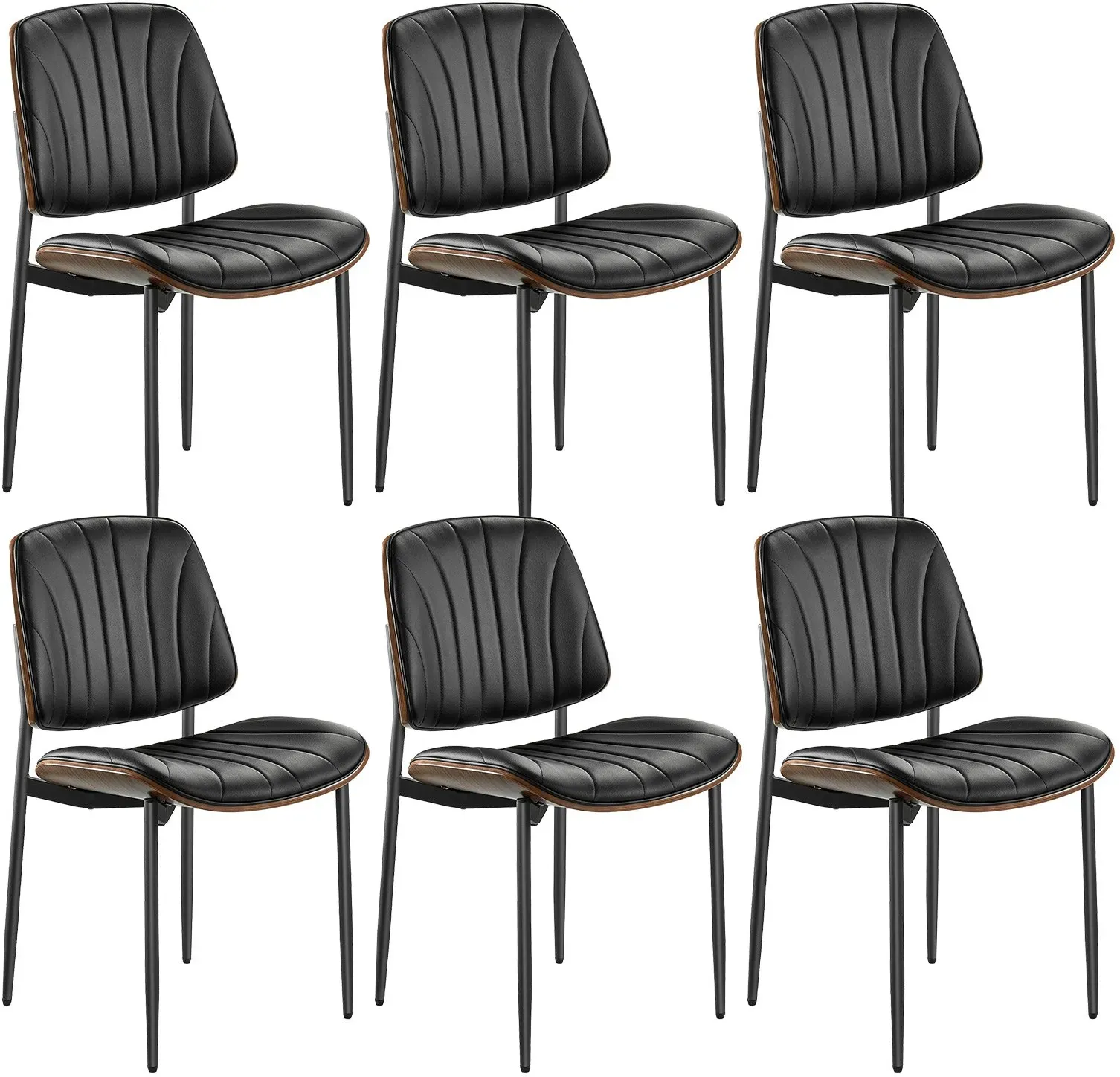 VEVOR moderner Esszimmerstuhl (6 Stk.) gepolsterter Leder-Beistellstuhl (158,76 kg belastbar) Akzentstuhl für Esstische, platzsparender Küchentischstuhl mit dicken Kissen & Metallbeinen, Schwarz