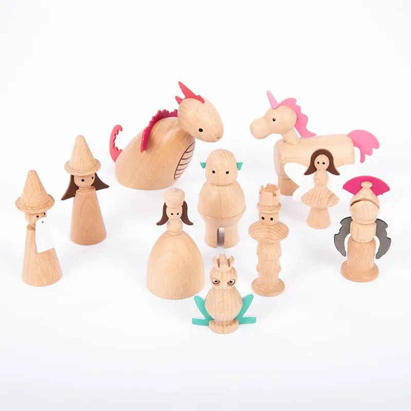 Holzfiguren-Set M5rchenfiguren 10 Stk. ffcr Kinder Buchenholz, Mehrfarbig, Beutel - tickitae - Ab 3 Jahren, 5,5-14 cm