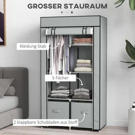 Homcom Stoffschrank Kleiderschrank mit 5 Fächern, Kleiderstange, Garderobe mit Reißverschluss, Faltschrank für Flur, Eingangsbereich, Hellgrau, 83 x 42,5 x 162,5 cm