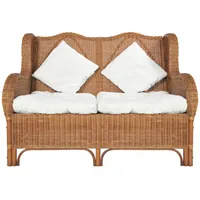 VidaXL 2-Sitzer-Sofa Hellbraun Natur Rattan und Leinen