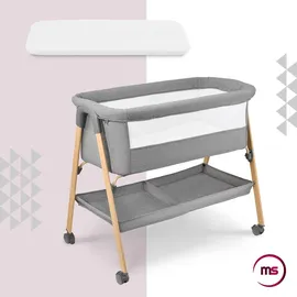 Moby-System Babybett freistehend & faltbar mit Matratze und Rollen – Moby-System Mili grau, 0–6 Monate,