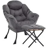 Aunekiv Sessel mit Hocker, Seitenfach & Wingback-Design, Moderner Relaxsessel für Wohnzimmer & kleine Räume grau