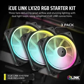 Corsair iCUE LINK LX120 RGB - Gehäuselüfter – Inklusive iCUE LINK System Hub – Schwarz