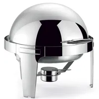 Morleos Speisewärmer Chafing Dish Set Roll-Up Deckel | rund 47x47x45cm | Volumen 6 Liter | Silber Edelstahl | Suppenwärmer Buffetwärmer Catering Recha